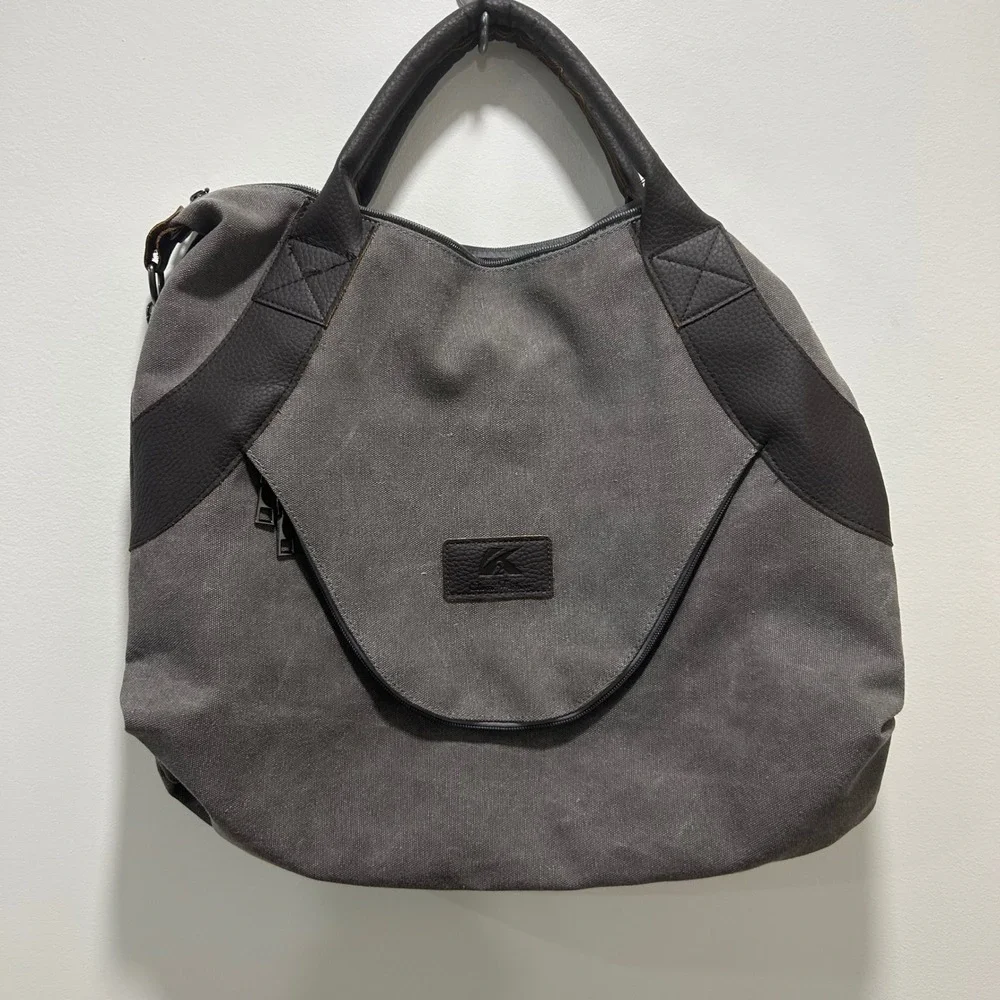 Casual Canvas Leather Trim Hobo Shoulder Bag Top Zip Crossbody‎ Messenger